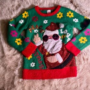 HOLIDAY TIME Red and Green Festive Knit Sweater Kid Size M 7/8 est. 6-7yo